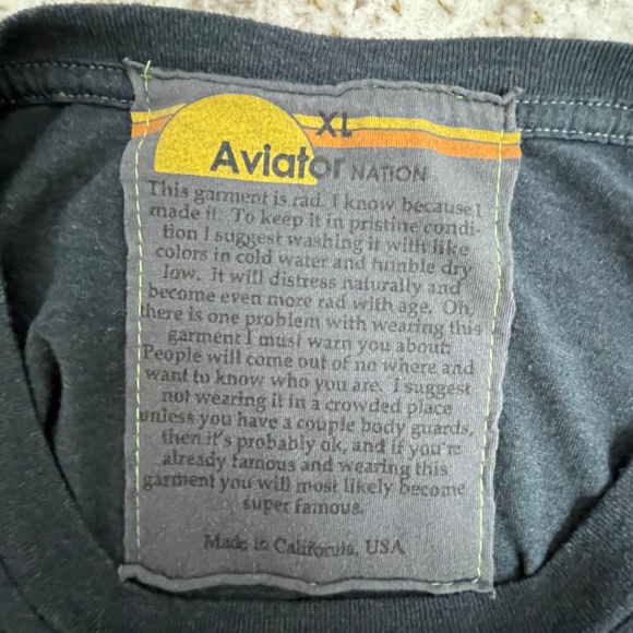 AVIATOR NATION Rainbow Lightning Bolt Charcoal Long Sleeve Cropped Tee ~ Size XL - Picture 5 of 6